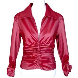 TADSHI Shoji Vintage Women's Size 8 Pink Ruched Waist & Sleeve  Blouse